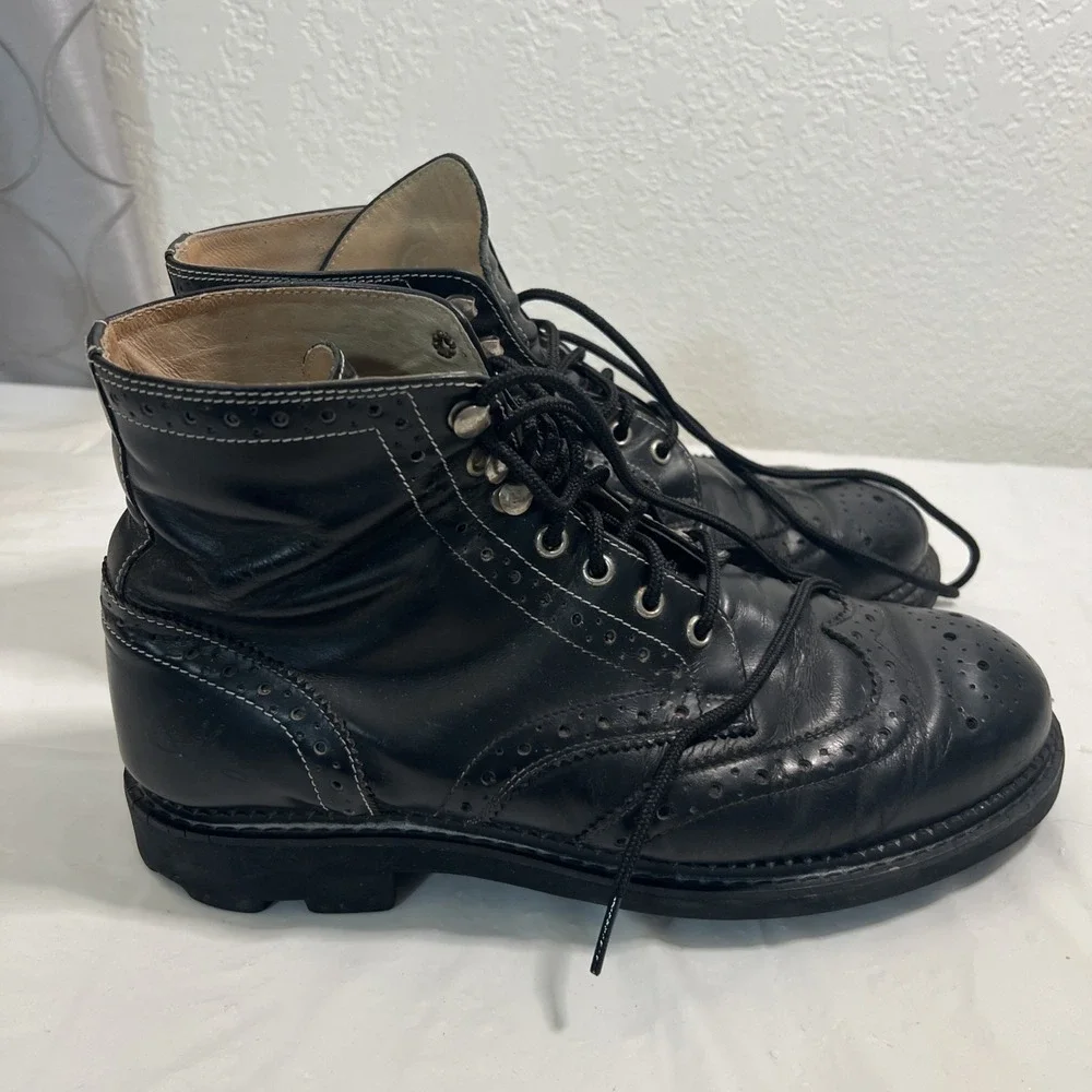 VTG Y2K 90s John Fluevog 7th Heaven Lace Up Black Boots Leather 10 Poland Moto